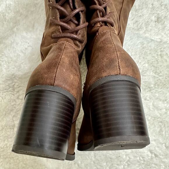 White Mountain Tall Over Knee Bonita Heeled Lace up High Boots Cognac Brown - Picture 13 of 15